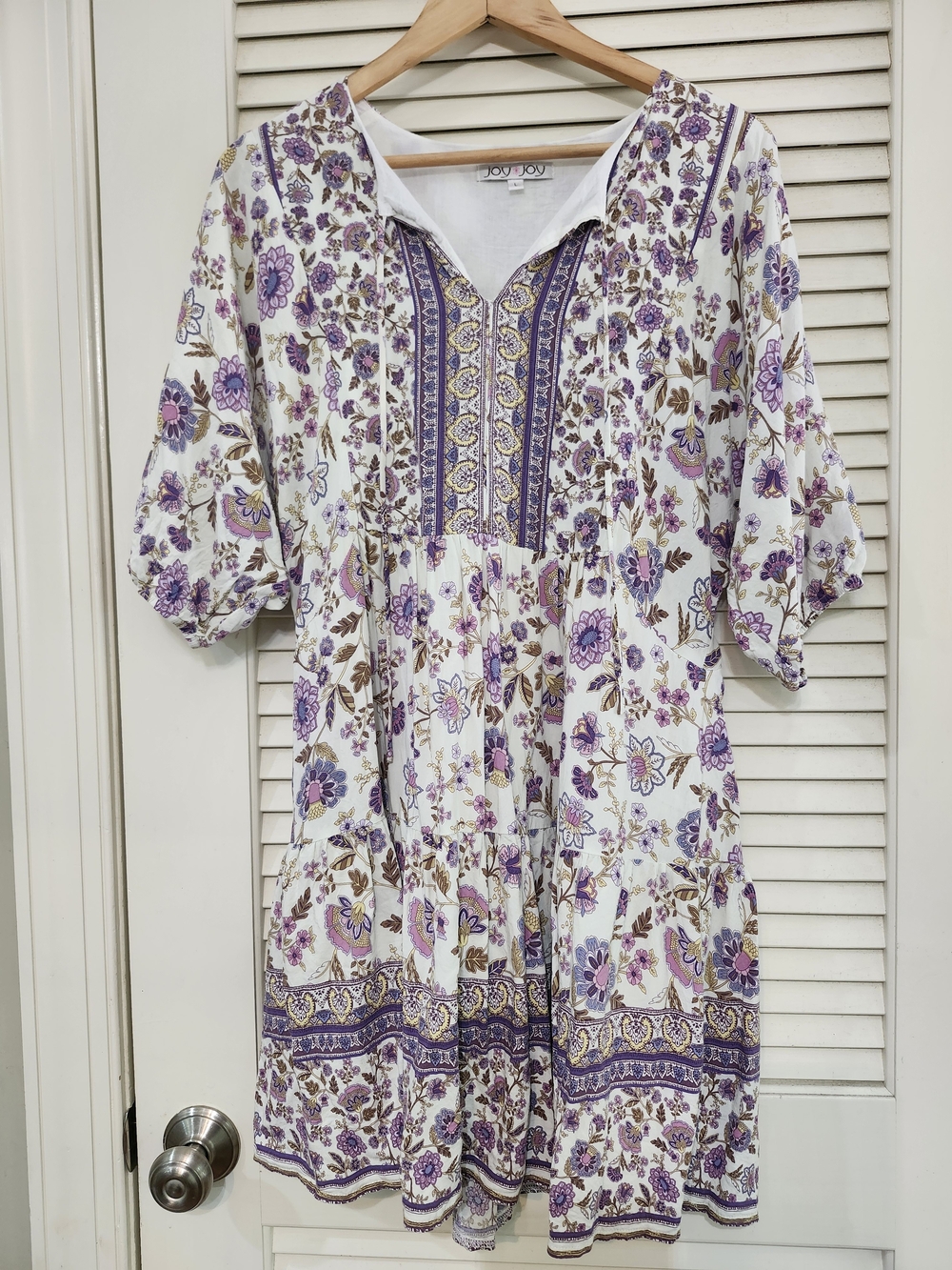 Joy Joy Cream Tunic with Purple Floral Print